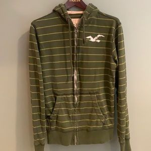 Hollister M medium vintage zip up hoodie sweatshirt green striped jacket